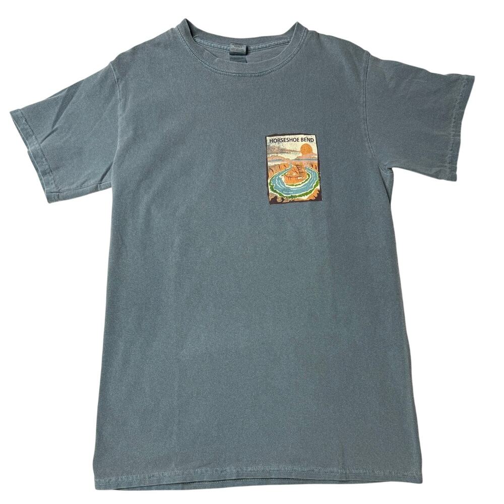 Horseshoe Bend Graphic Tee Blue Gray Outdoor Hiking Souvenir Gorpcore Small - Picture 4 of 13